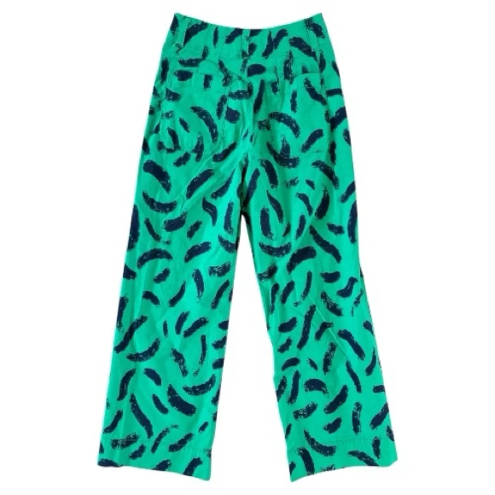 Maeve Anthropologie The Colette Cropped Wide Leg Pants Green Blue Print Size 26 - Picture 8 of 8